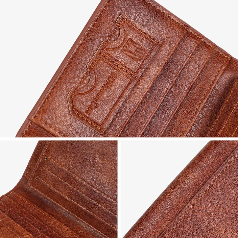 Men's Wallets RFID Blocking Genuine Leather Trifold Business Short Purse Wallet for Men with ID Window and Credit Card Holder