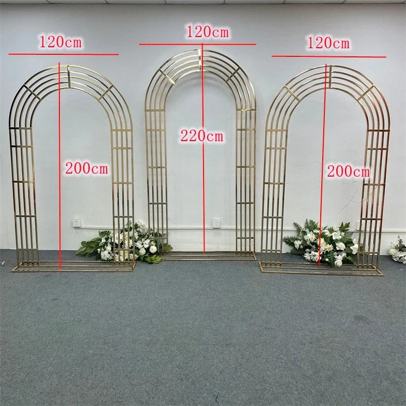 Shiny Gold-Plated Square Screen Backdrop Shelf, Wedding Arch, Geometric Flower, Door Stand, Artificial Flor, 2.2m, 3Pcs
