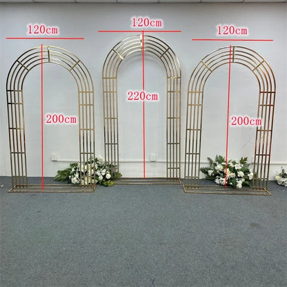 Shiny Gold-Plated Square Screen Backdrop Shelf, Wedding Arch, Geometric Flower, Door Stand, Artificial Flor, 2.2m, 3Pcs