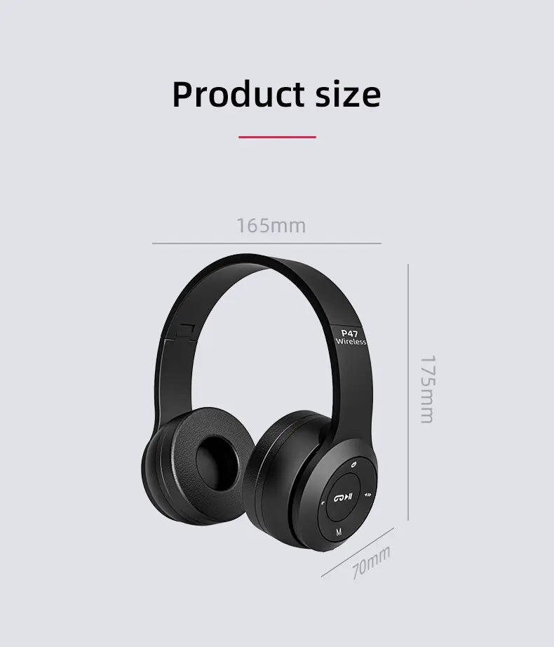 Stereo P47 Headset 5.0 Bluetooth Headset Folding Series Wireless Sports Game Headset for iPhone XiaoMi