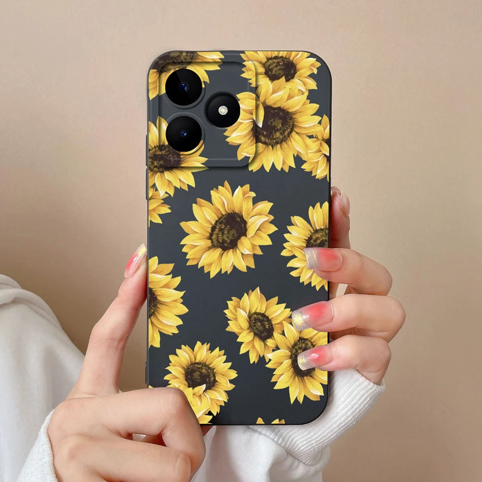 Case For Realme Note 50 Flower Painted Upgrade Lens Protection Soft Back Cover Model RMX3834 Liquid Silicone Phone Protectors