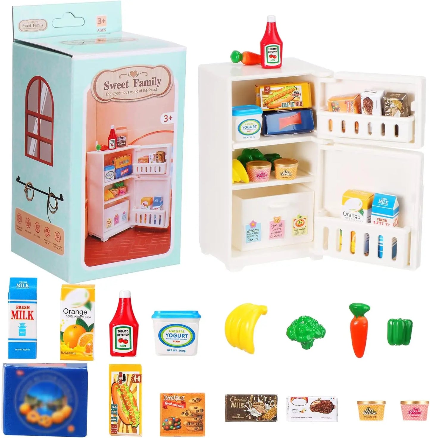 1:12 Miniature Dollhouse White Refrigerator Toy Mini Fridge Toy Simulated Food Pretend Play Toys Kitchen Furniture Home Decor