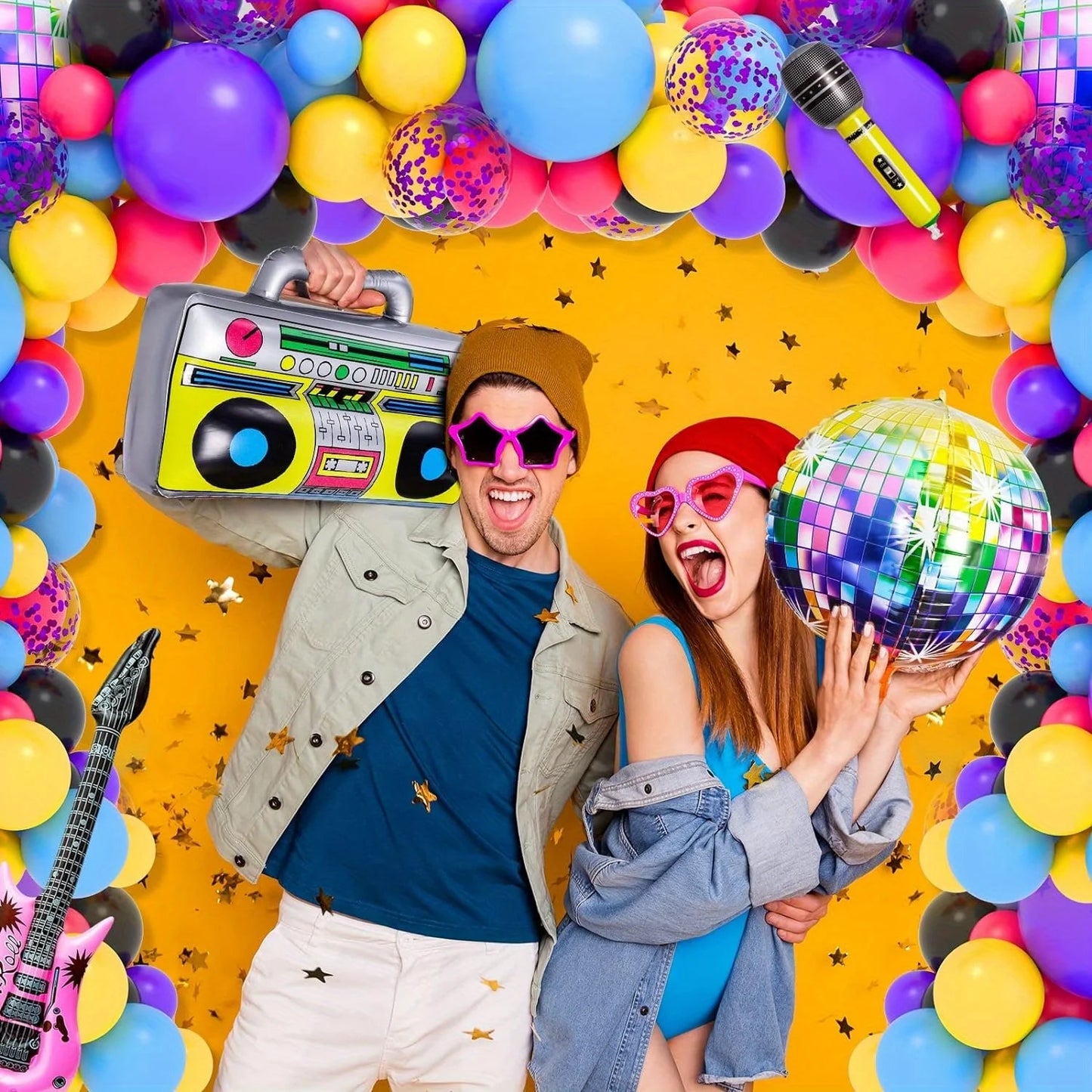 119PCS 90s Disco Party Decoration Set Disco Balloon Radio Adult Hip Hop Party Single Party Decoration Birthday Party Balloon