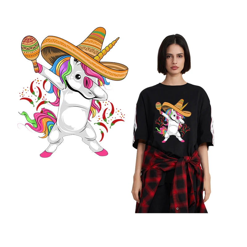 Rainbown Unicorn Heat Thermal Transfer For Clothes Cute Cartoon Iron-On Transfers Sticker On Babys Clothes DIY Aniaml Applique