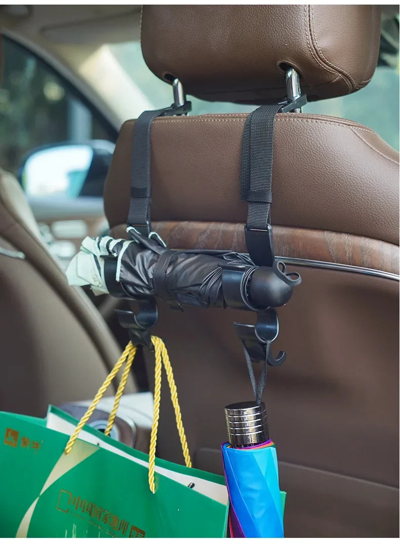 2pcs Car Back Seat Hook Multi-function Rear Seat Headrest Hanging Hook Umbrella Holder Seat Back Storage Hook Auto Interior Tool
