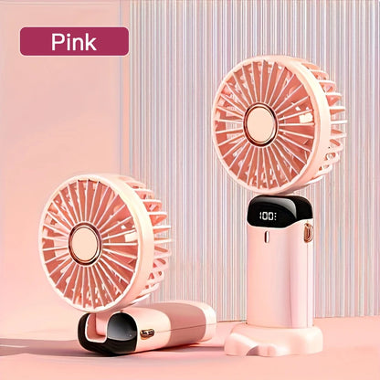 Portable Mini Fan With 6 Speeds LED USB Rechargeable Charging Small Foldable Battery Fans Handheld Desk Bedroom Indoor Outdoor