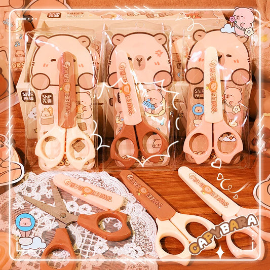school supplies kawaii stationery scissors office supplies and school acsesories cute capybara mini scissors Pretty stationery
