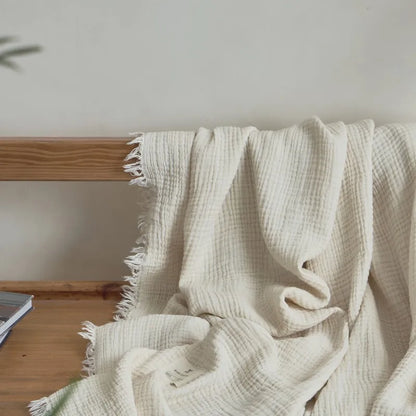 Soft Cotton Blankets Four Layers Of Gauze Sofa Cover Throw Blanket with Tassel Office home Decorative all season