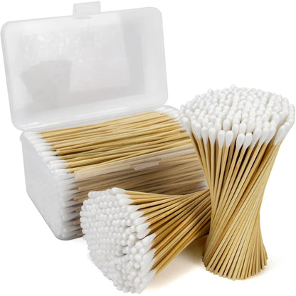100/300PCS 6 Inch Precision Tips Cotton Swabs - Long Wooden Stick Cotton Buds Pointed Cotton Swabs With Case - Cotton