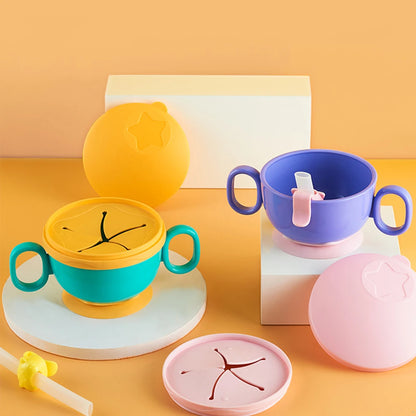 Children Tableware Baby Plastic Snack Bowl High Suction Double Handle Snack Cup Snacks Storage Box Kids Feeding Bowl