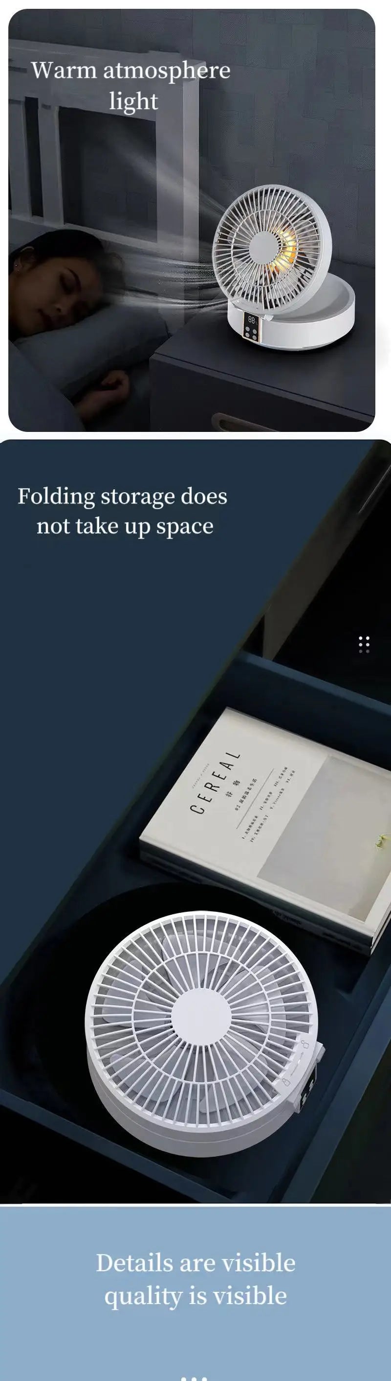 Fan With Remote Control Portable Wall-Hanging Rechargeable Usb Electric Folding Fan Nightlight Air Cooler Household