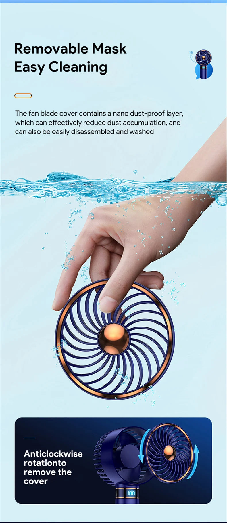 Hand Fan 2024 New Handheld Mini Fan USB 5000mAh Rechargeable Mini Portable Small Pocket Fan Data Display