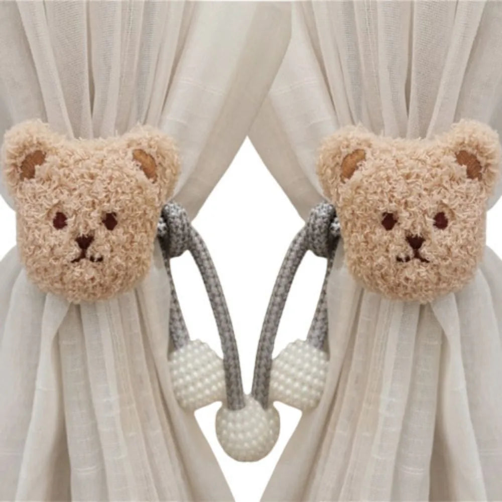 2Pcs Ins Cartoon Bear Curtain Cute Plush Window Curtain Buckles 3D Decorative Bear Curtain Tieback Curtain Accessories