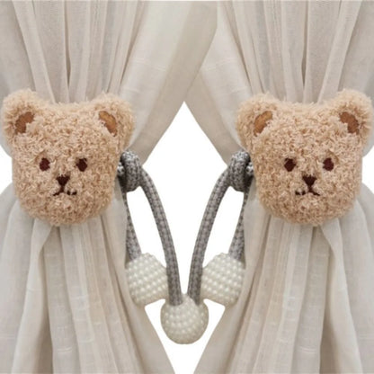 2Pcs Ins Cartoon Bear Curtain Cute Plush Window Curtain Buckles 3D Decorative Bear Curtain Tieback Curtain Accessories
