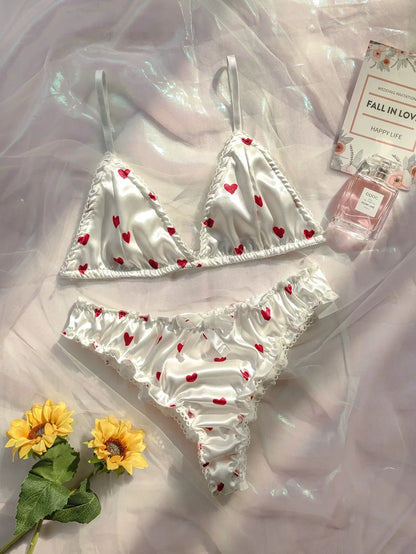 Women's Erotic Lingerie Suit Bowknot Sexy Wire Free Lingerie Underwear Two Piece Female White Set Set Sexy Lingerie Woman's Bra
