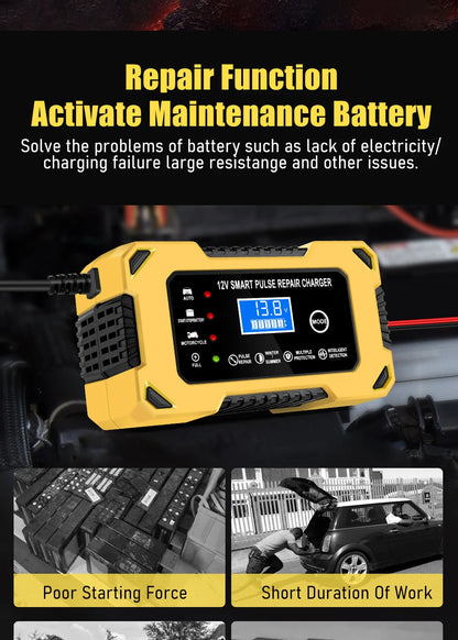 Car Battery Charger, 12V 6A Automatic Intelligent Storage Battery Maintainer Trickle Charger Suitable for Cars, Trucks, Suvs, Mo