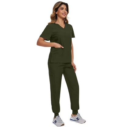 Surgical Scrubs Unisex - Quick-Dry Dental Clinic & ER Workwear Split Set W/Short Sleeve & Anti-Microbial 6 Pockets