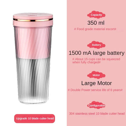 Portable Milkshake and Smoothie Blender 10 Blades Powerful Juice Jug with USB Rechargeable for Home, Office, Sports, Outdoor.