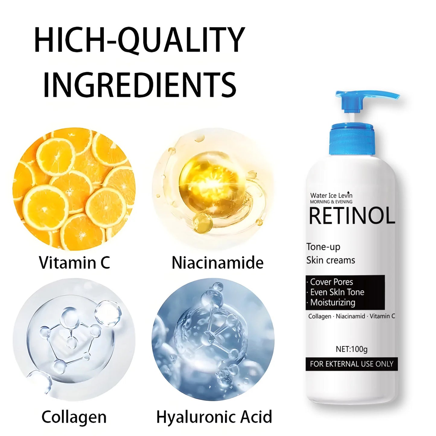 Retinol Cream, Collagen, Hyaluronic Acid, Retinol and Niacinamide Moisturizing and Nutrition, Soft, Elasticity, Vitality and Peeling Skin