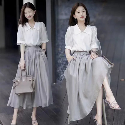 Skirts for Women Silk Clothing Office Satin Long Womens Skirt Maxi Grey with Pocket Formal Trend Korean Style Cheap Summer 2024