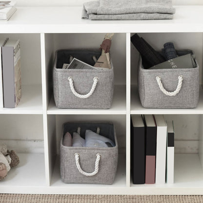 Linen Storage Basket With Handle Foldable Laundry Baskets Cosmetics Container Cotton Sundries Storage Box Grey Desktop Organizer