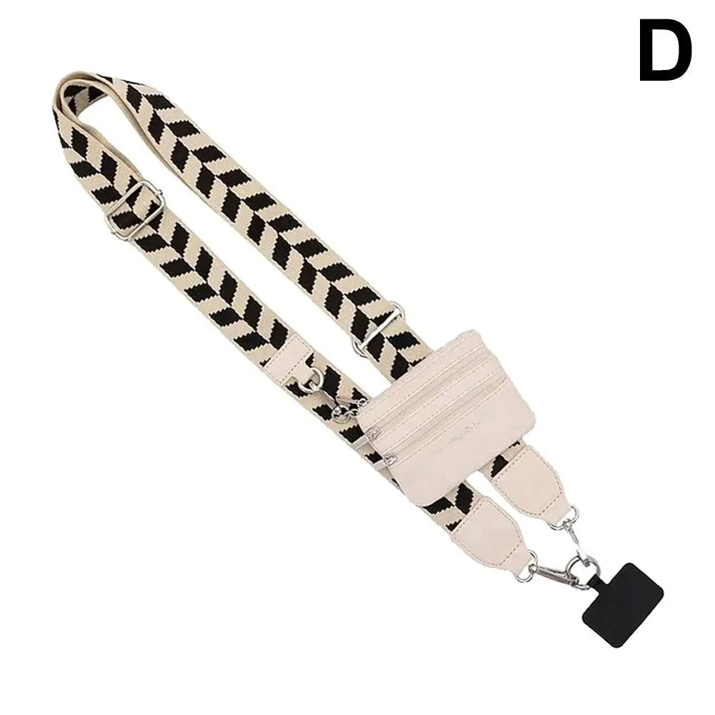 Phone Strap With Zippered Pouch Clip And Go Strap For Phone With Wallet Card Bag Crossbody Mobile Phone Storage Strap