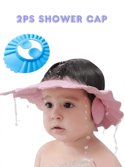 Two baby shampoo caps, one pink, one blue,  to help the baby bathe, bath good helper, two buy together, use one, the other spare