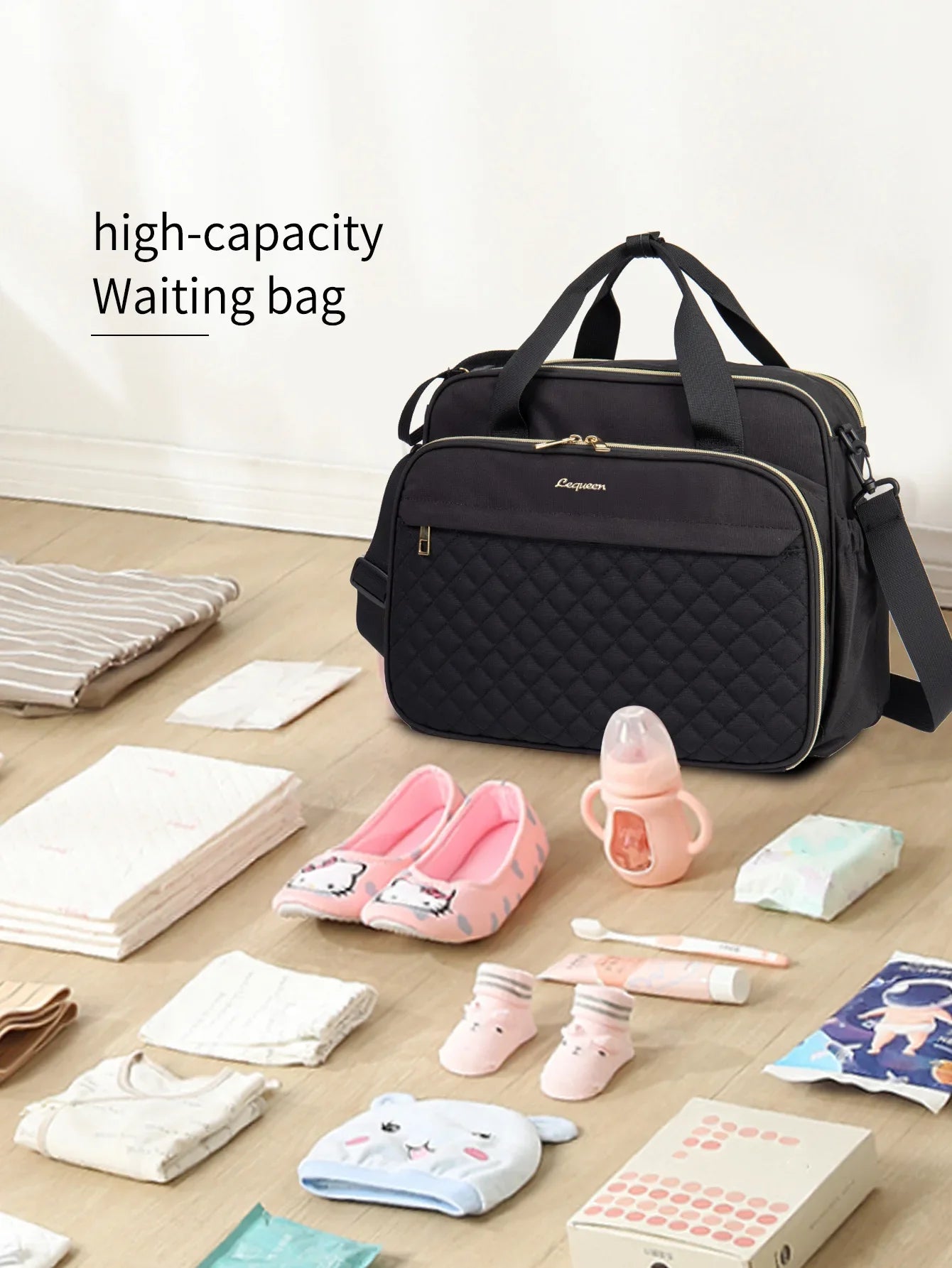 Multifunctional Maternity Mother Baby Stroller Bags New Style Waterproof Diaper Bag Black Large Capacity Travel Bag