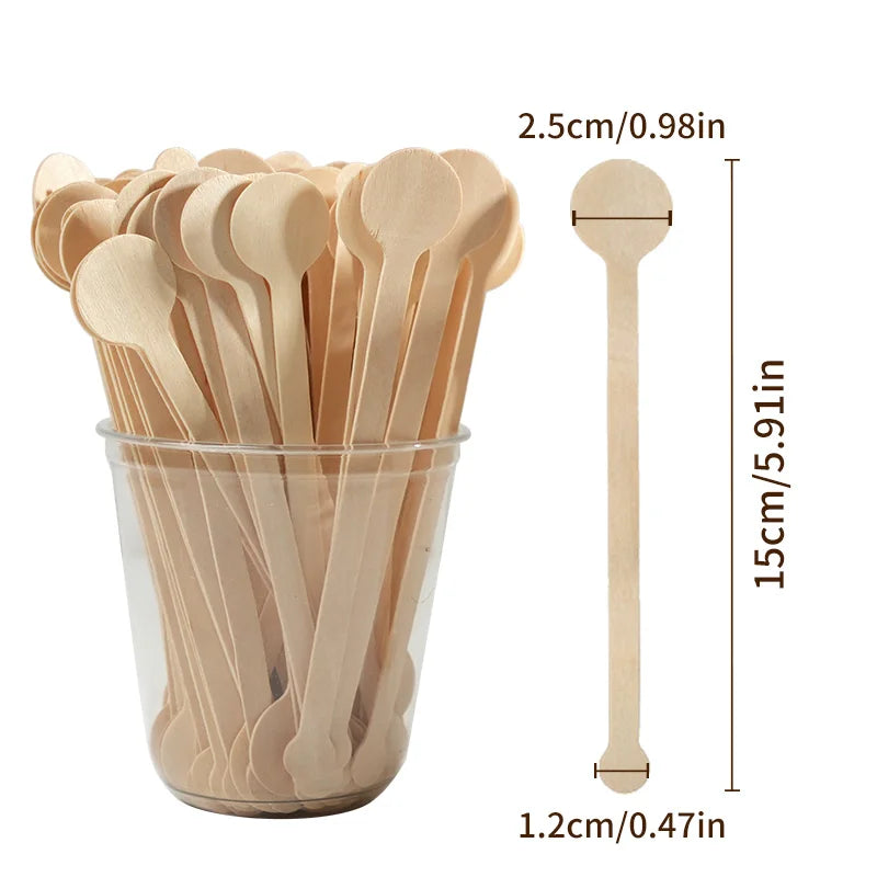 100pcs Round Disposable Wooden Coffee Stirrers Coffee Stirrer Sticks Stir Beverage Sticks Stir for Bar Cafe  or Home Use