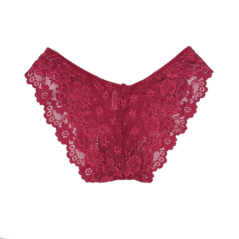 5 PCS/Set Sexy Ladies Transparent Lace Lingerie Panties Woman Cotton Crotch Solid Color Briefs Underwear