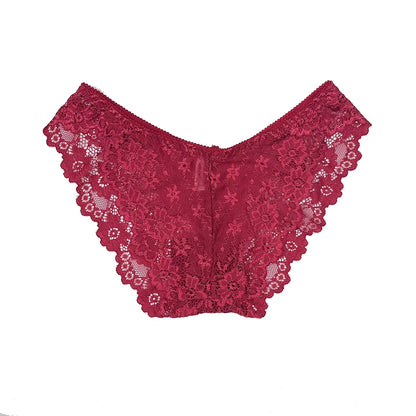 5 PCS/Set Sexy Ladies Transparent Lace Lingerie Panties Woman Cotton Crotch Solid Color Briefs Underwear