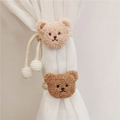 2Pcs Ins Cartoon Bear Curtain Cute Plush Window Curtain Buckles 3D Decorative Bear Curtain Tieback Curtain Accessories