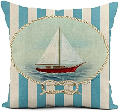 Linen throw pillowcase lighthouse sailing sea shell home décor pillowcase square cushion cover sofa cushion cover 45x45