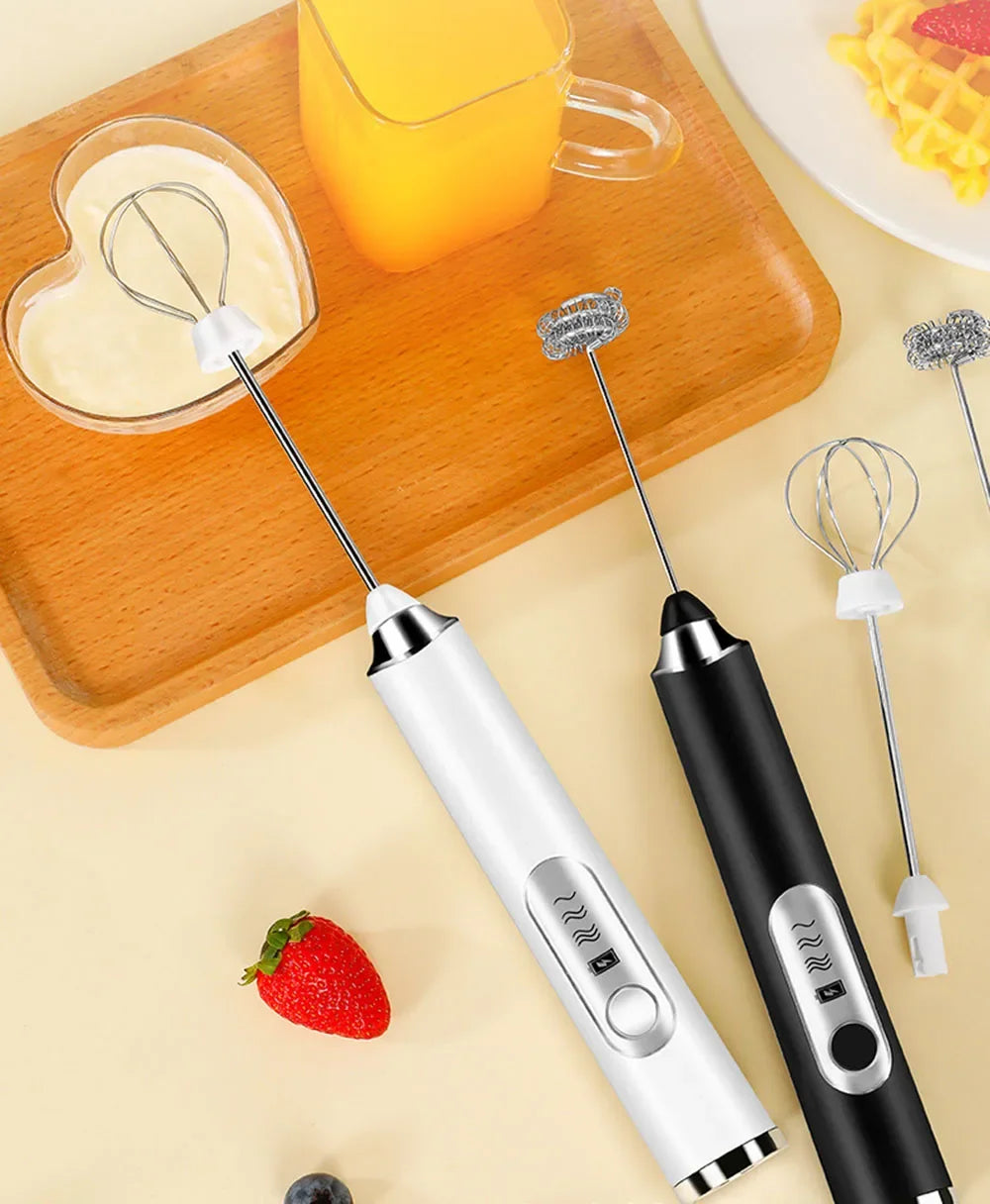 Electric Foamer Mixer Whisk Beater Stirrer 3-Speeds Coffee Milk Drink Frother USB Rechargeable Handheld Food Blender Whisk