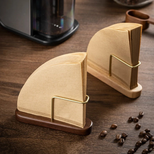 Coffee Filter Holder, Stand Coffee Paper Storage, Coffee Filter Container For V60 Paper Coffee Filters, Walnut & Brass