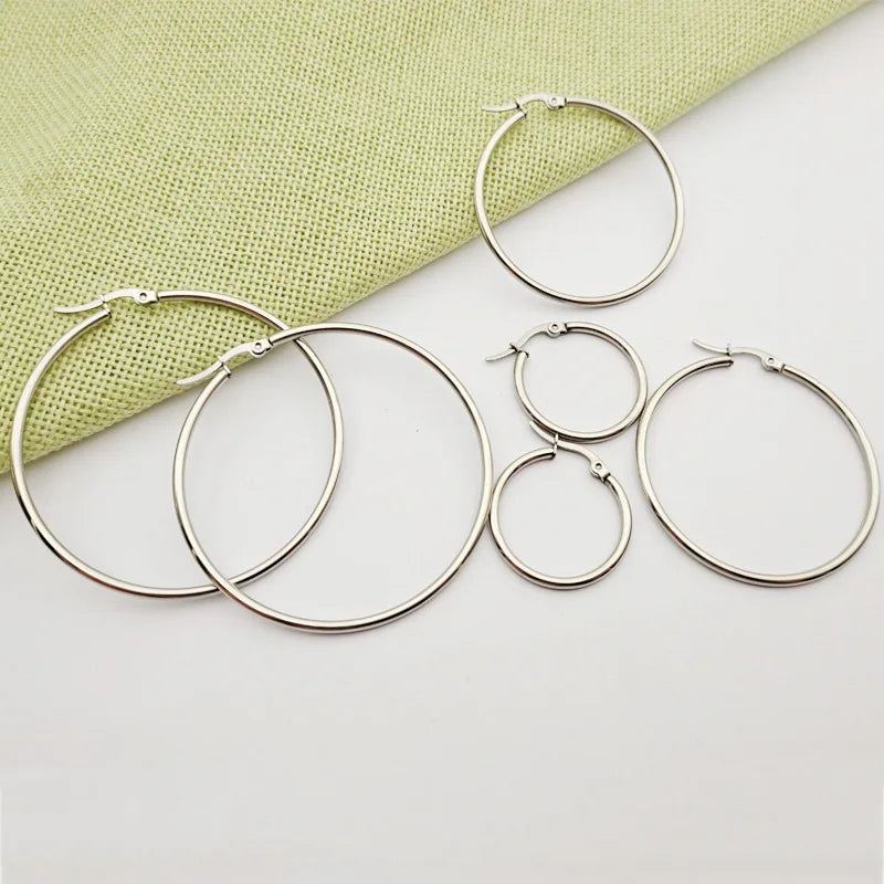 Stainless Steel Big Earrings Smooth Large Hoops Exaggerate Round Loop Ear Ring for Women Jewelry 20-90mm