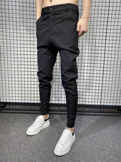 Black Harlan Draped Man Suits Pants Fluid 9 Cropped Fabric Designer Clothes Classic Trousers For Men Clothing Premium Up