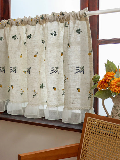 Linen Embroidery Curtain Small Fresh Curtain Rustic Wind Drift Window Curtain Ambience Sense Short Curtain