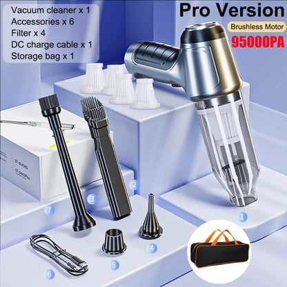 Car Vacuum Cleaner Wireless 95000PA Strong Suction Vacuum Cleaner Portable Handheld Vacuum Cleaner Blower 2in1 for Car Home