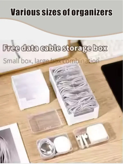 Cable Organizer Storage Box Set Durable Plastic Daily Office Supplies Sundries Charging Cord & Mobile Device Management Storage