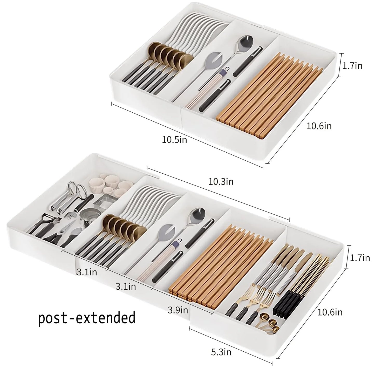 Drawer Organizer, Cutlery Tray for Kitchen Drawer, Expandable Utensil with Compartment, Spoons Forks Knives Cutlery Holder