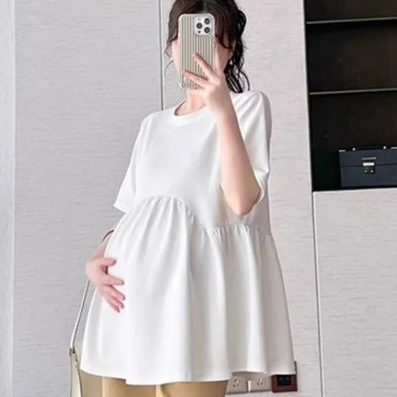 Maternity T-Shirt Summer 2025 New Fashionable Summer White T-Shirt Short-Sleeved Tops Loose Large Size Casual Maternity T-Shirt