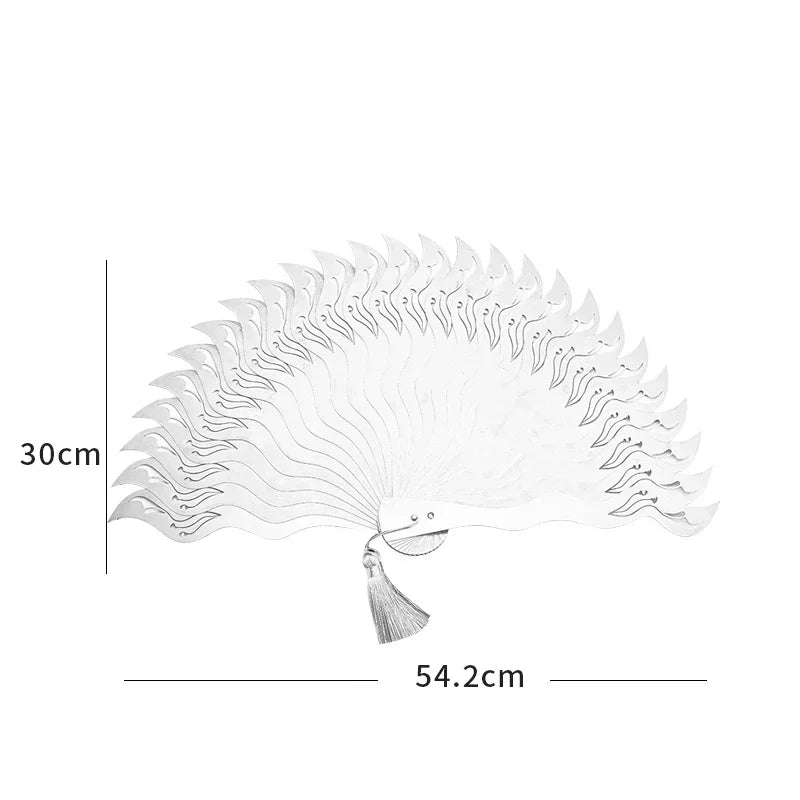 Chinese Fine Metal Antique Fan Hollow Self-Defense Kung Fu Tai Chi Fans Portable Men Stainless Steel Folding Fan Home Decor