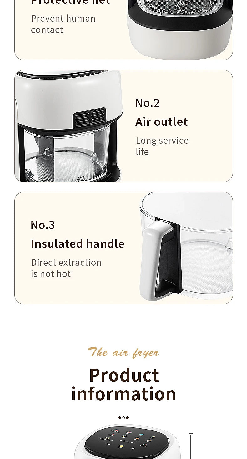 Smart Electric Air Fryer Large Capacity Convection Oven Deep Fryer Without Oil Kitchen 360°Baking Viewable Window Home Applianc