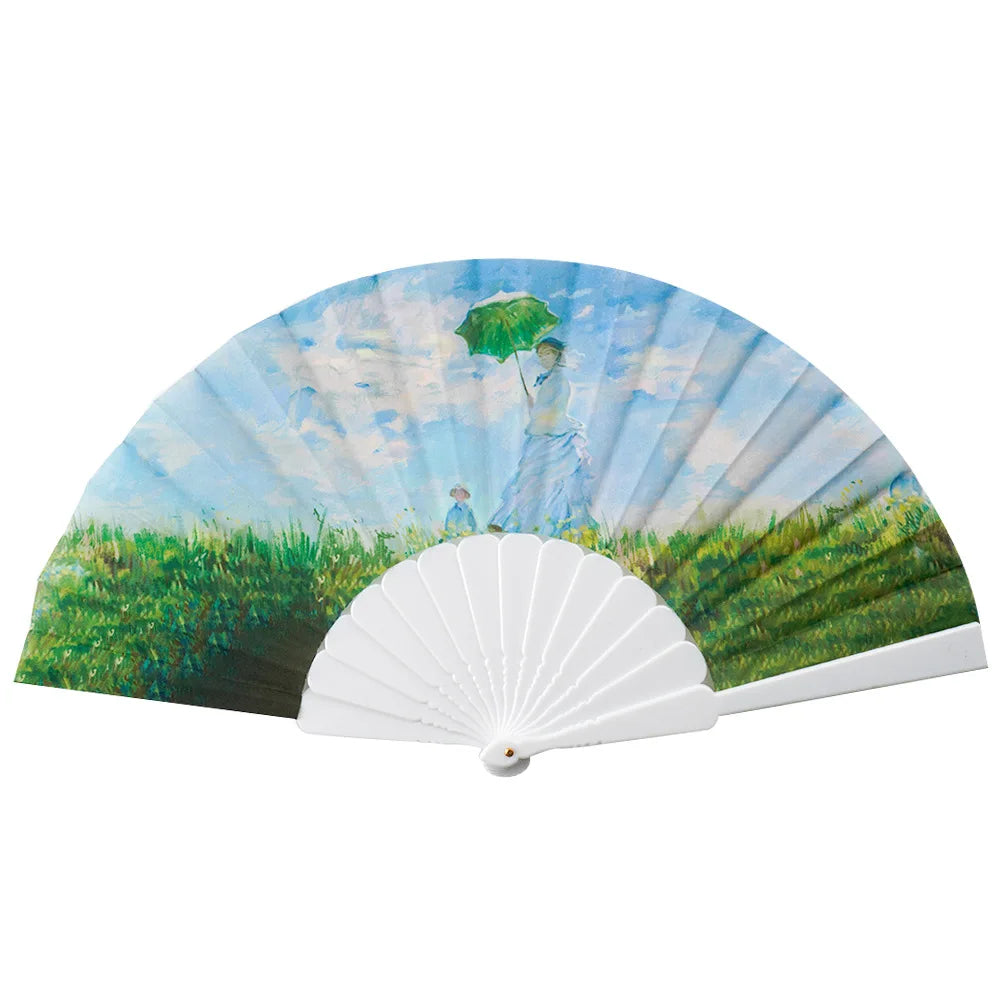 Oil Painting World Famous Painting Folding Fan Plastic Fan Art Craft Gift Home Decoration Ornaments Dance Hand Fan Gifts