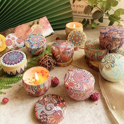 Scented Candle Set Gift Islamic Arabian Pattern Fragrance Candle Jar DIY Smokeless Couples Jasmine Rose Romantic Incense Candles