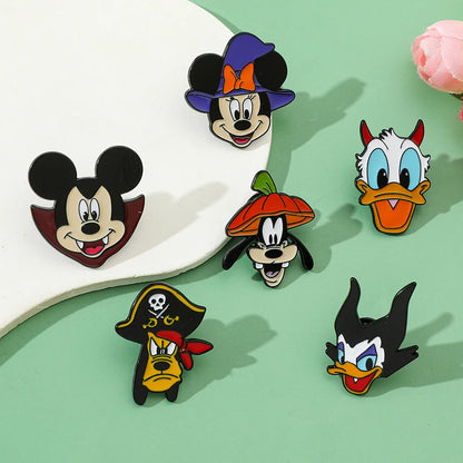 6 Pcs Cartoon cartoon character Mickey Brooch Halloween Mickey Mouse Donald Duck Metal badge Alloy drip pin accessories