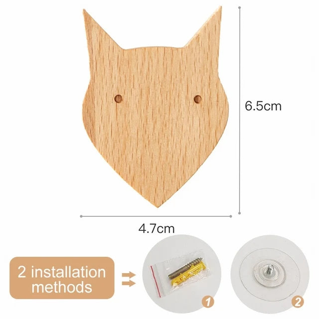 1pcs Animal Wooden Hooks Cute Room Decor Hook Wall Keychain Coat Hook Home Door Wood Hook Hanger Kitchen Accessories Gadget