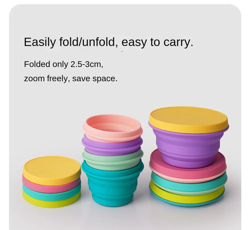 Silicone Bowl Foldable with Lid Camping Baby Travel Portable Round Large Food Container Heat Resistant Salad Bowl