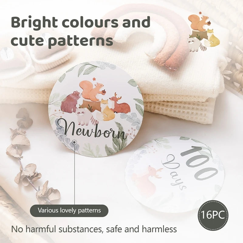 Newborn Baby Growth Milestones 0-12 Months Paper Card Photo Accessory Cartoon Animal Pictures Souvenir Props Baby's Birth Gift